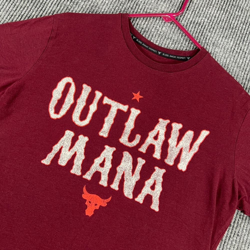 Under Armour Project Rock Shirt Mens Medium Red Short Sleeve Outlaw Mana Loose